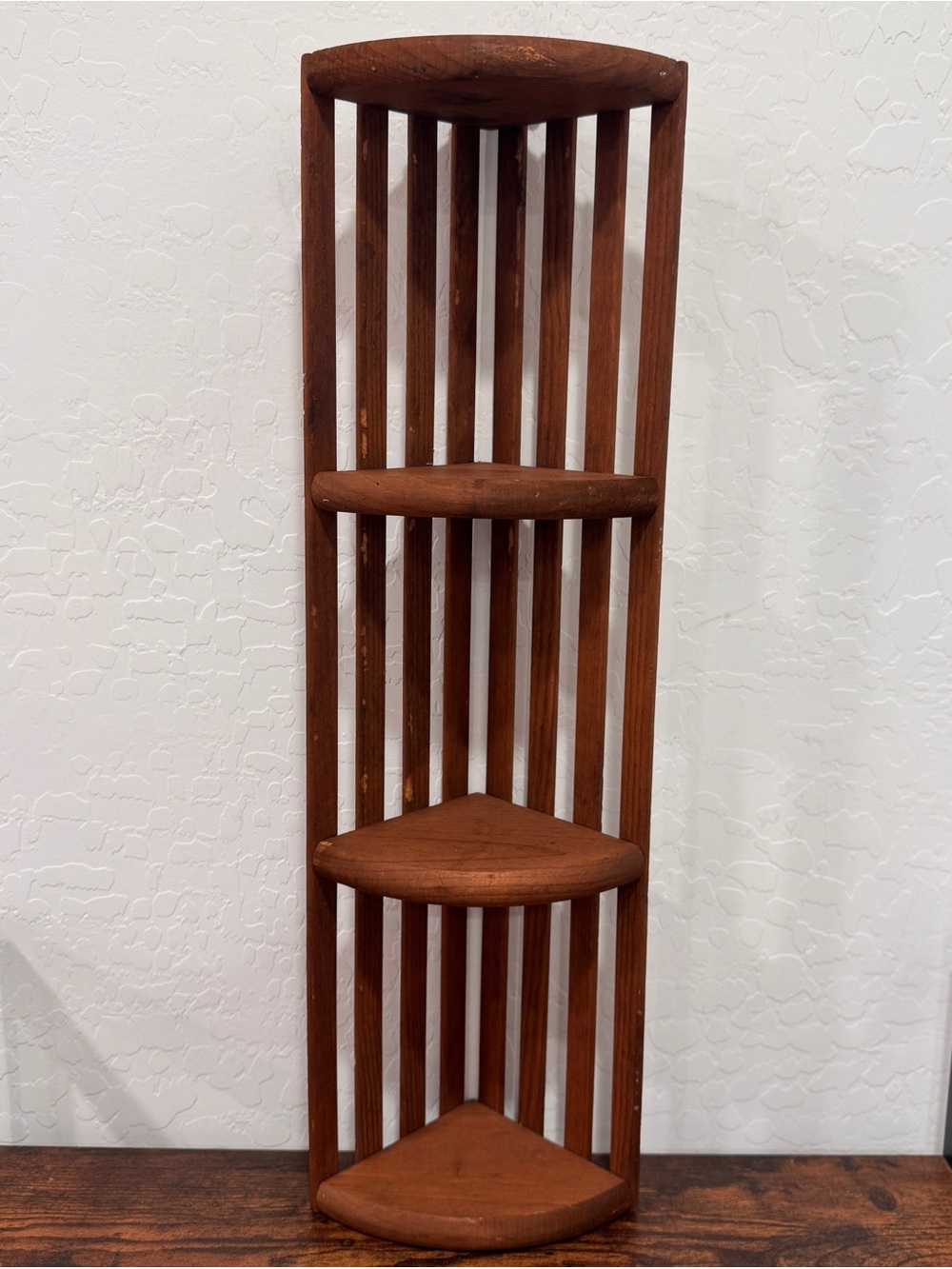 Vintage Wooden Slatted Corner Shelf Rustic Grandmacore Trinket Holder 24”